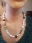 Geniune Pearl Necklace White Green Gray Pearls Large Size