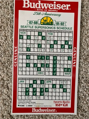 Seattle Sonics-Magnetic Schedules 1991-2008  (missing 1996-97 and 1999-2000) Cover