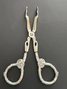 Antique Ornate Grape Shears w/ Sterling Silver Repousse Handles ~ 5 1/2" Signed - Picture 1 of 9