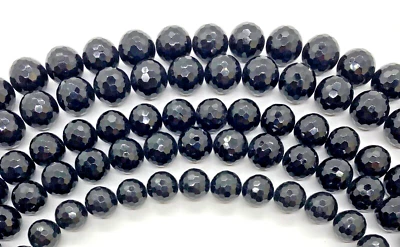 Natural Large Faceted Round Black Onyx 16mm 18mm 20mm 15.5 Inch Strand - Image 1 of 4