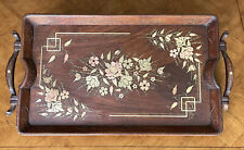 Vintage Antique French Art Nouveau Wood Tray Brass & Copper Inlay