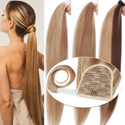 Ponytail Wrap Around Clip In 100% Remy Human Hair Extensions Pony Tail THICK - Image 1 of 4