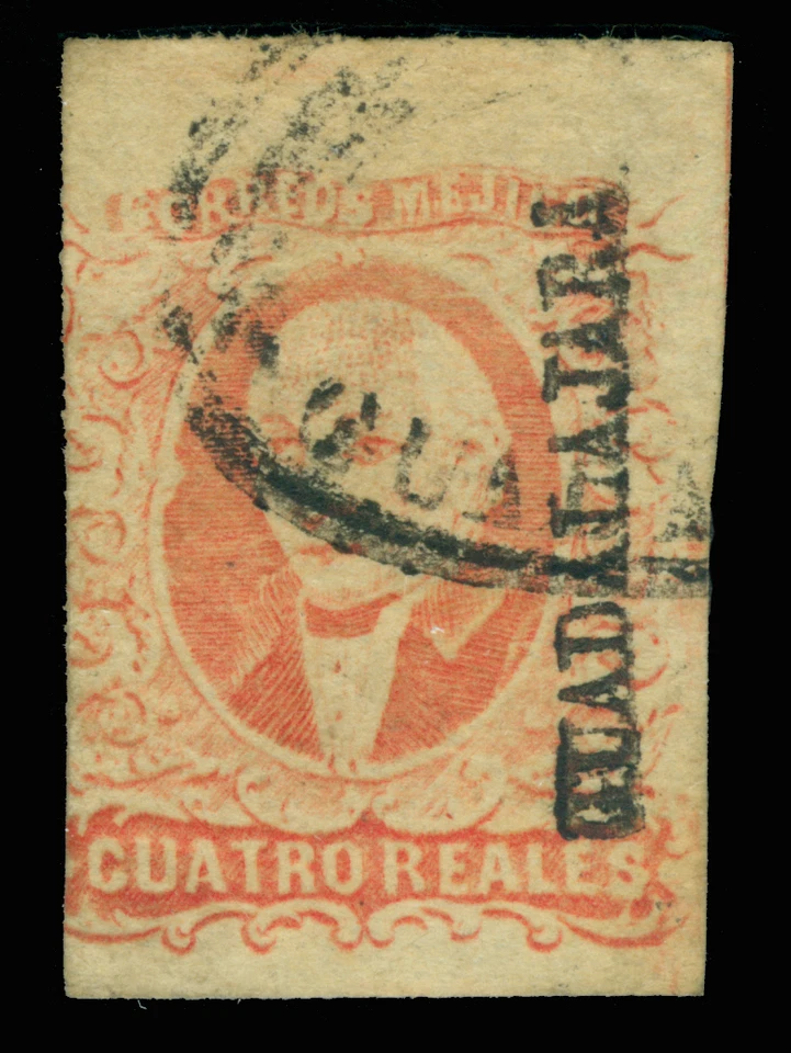 MEXICO 1856  HIDALGO  4r red - GUADALAJARA - district ovpt. Scott # 4 used FVF - Image 1 of 2