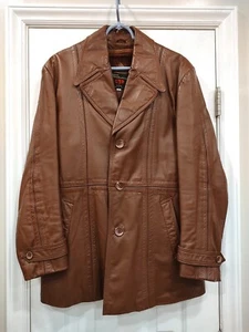 Vintage 1980s Men's Brown Leather Jacket, Size 42 - Picture 1 of 9