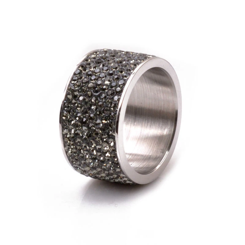 Anillo de eternidad para mujer 10 micro pavé 8 filas gris hematita acero inoxidable Foto 1 de 4