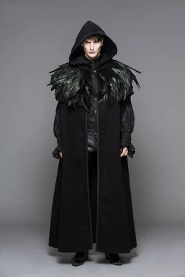 Capa negra con capucha con capa extraíble con acento de plumas ~ Disfraz de vampiro Drácula Foto 1 de 4