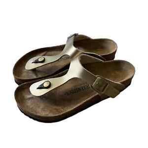 Birkenstock women’s Gold Gizeh leather thong Sandals Size 39 US 8-8.5