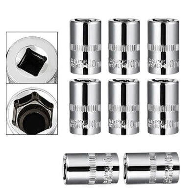 4/8Pack 1/4 Inch Drive 10mm 6 Point Shallow Socket Metric Cr-V - Image 1 of 4