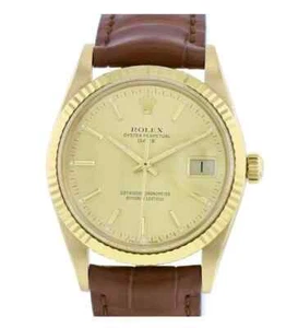 Rolex Oyster Perpetual Date 1500 oro 34mm automatico unisex cinturino pelle - Picture 1 of 1