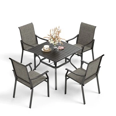 Juego de comedor de patio exterior de 5 piezas sillas fijas y mesa cuadrada de alta resistencia para césped Foto 1 de 4