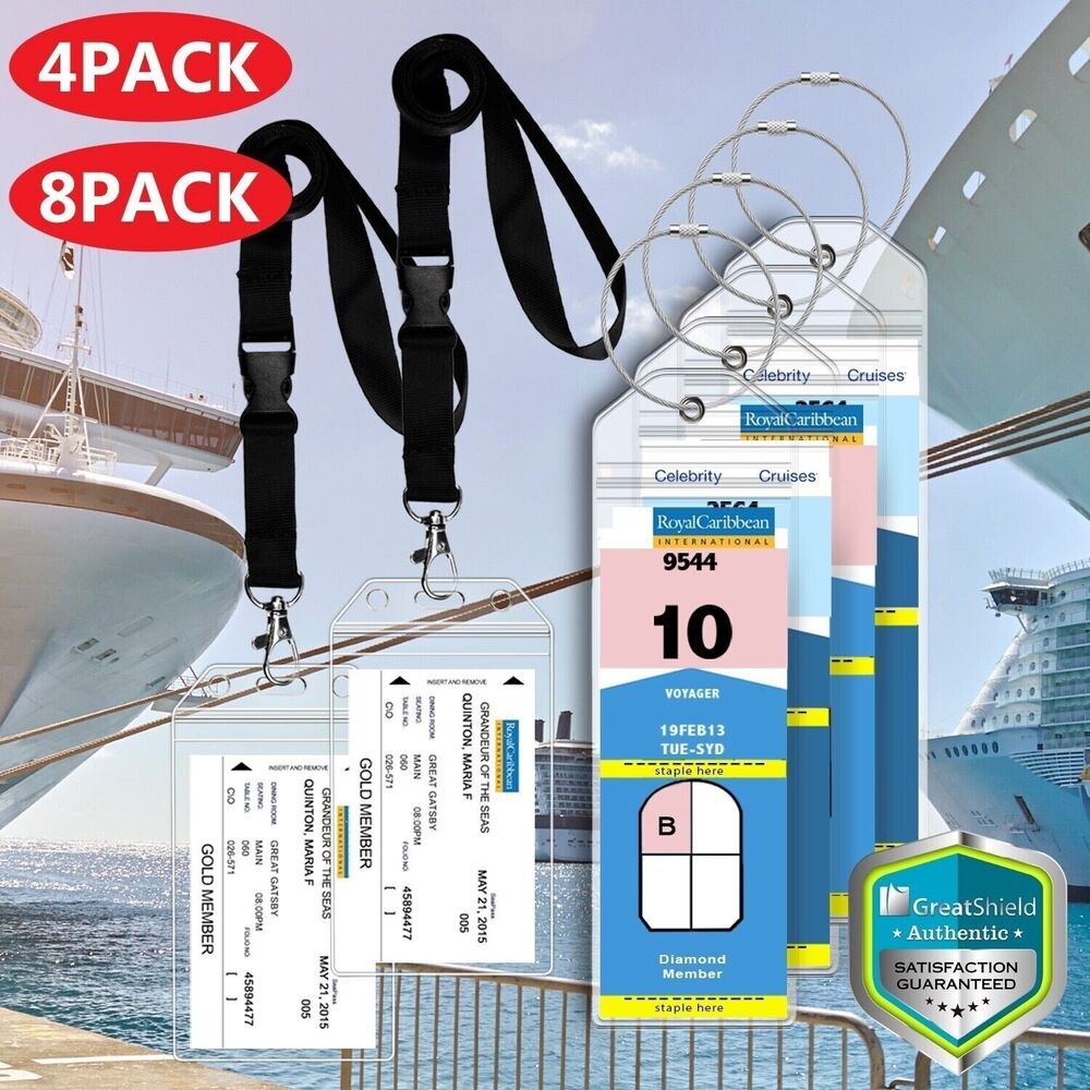 Premium Cruise Luggage Tag Lanyard ID Holder Zip Seal Steel Loop Durable PVC