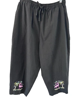 Dressbarn Womens Black Elastic Drawstring Waist Crop Pant Pink Flamingo Size 1X - Image 1 of 4
