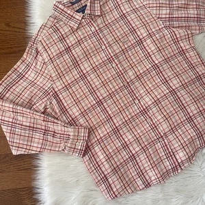 Faconnable Cotton Cashmere Blend Plaid Long Sleeve Button Up Size XL Pinks - Picture 1 of 5
