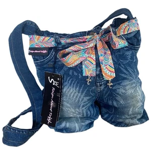 Damas Bolso de Mano Vaqueros Reciclados Azul Multi Estampado Cinturón Niñas Hecho a Mano - Imagen 1 de 4