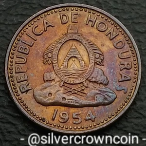 Honduras 1 Un Centavo de Lempira 1954. KM#77.2. Bronze One Cent coin. Thick Plan - Picture 1 of 7