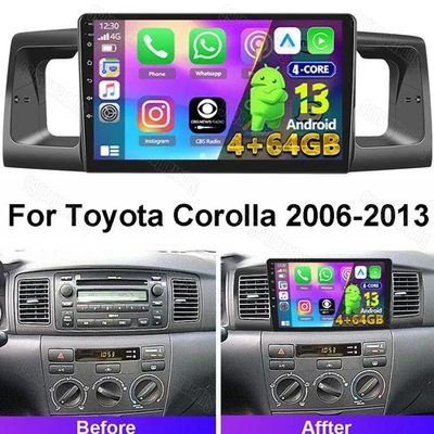 Radio estéreo de coche 9"" Android 13 para Toyota Corolla 2003-2008 4+64G GPS navegación WIF Foto 1 de 4