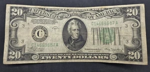 1934 D Philadelphia Twenty Dollar Bill Federal Reserve Note $20 Circulated - Picture 1 of 7