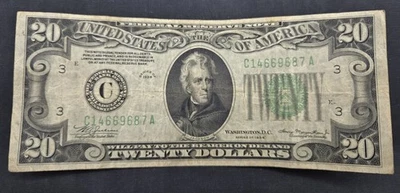 1934 D Philadelphia Twenty Dollar Bill Federal Reserve Note $20 Circulated - Image 1 of 4