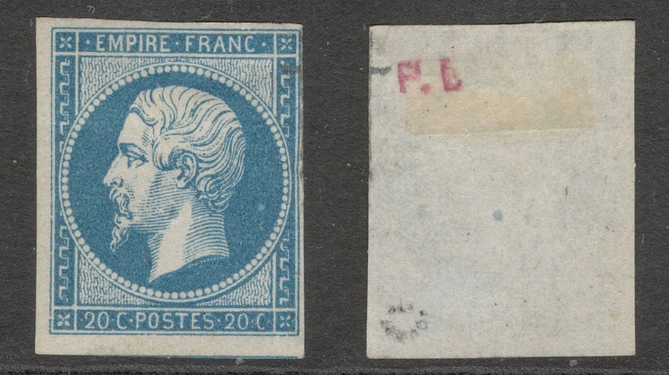 FRANCE 1854 - Napoléon 20c Bleu n°14A NEUF* MH  Signé ROUMET  Cote 450,00€ - Photo 1/1