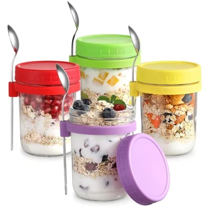 Overnight Oats Containers with Lids: Mason Jars 16 Oz with Lids and Spoons, Smal - Picture 1 of 12