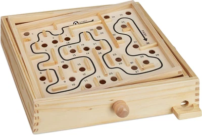 Holz Labyrinth Spiel, mit 2 Kugeln, Geschicklichkeitsspiel, Balancespiel, ab 3 J - Bild 1 von 4
