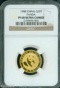 1988-P 25Y 25 YUAN G25Y Chinese PROOF GOLD PANDA 1/4 Oz. NGC PR68 PF68 CHINA - Picture 1 of 2