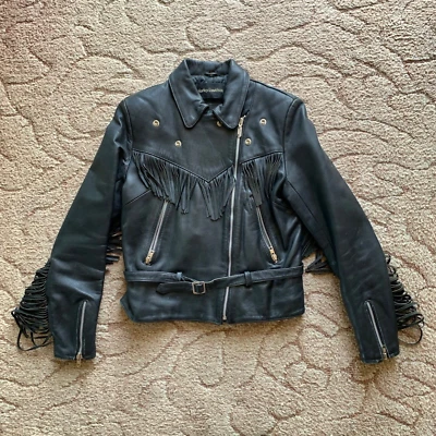 Chaqueta de motociclista de cuero asimétrica con flecos Harley Davidson para mujer talla 38W Foto 1 de 4