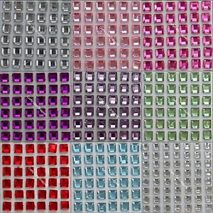 4mm SQUARE Rhinestone Diamante Stick On Self Adhesive BLING GEMS Clear Pink Blue - Picture 1 of 10