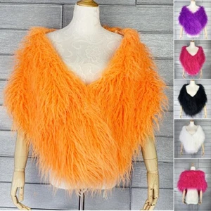 Womens V Neck Shawl Wedding Faux Fur Cape Party Fashion Cloak Poncho Outwear - Picture 1 of 13