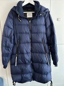 Leichter Esprit Daunen Mantel M Dunkel Blau Kapuze Lang Weich Steppmantel Edc - Bild 1 von 5