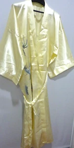 YELLOW Silk DRAGON Hand Embroidered Chinese Robe KIMONO ~ 47" length SIZE S/M - Picture 1 of 8