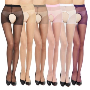 Sexy Damen ölig glänzend glänzende Strumpfhose Dessous offener Schritt Strümpfe Tights - Bild 1 von 15