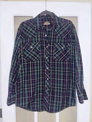 Outlaw Western Wear Azul Verde Perla Snap Manga Larga Camisa Cuello Hombre Mediano Foto 1 de 3