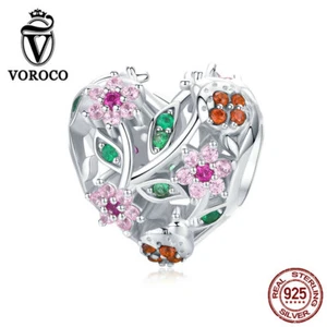 Voroco 100% Plata de Ley 925 Flor Hueca Dije Circonita cúbica Cuentas Para Pulsera Joyería - Imagen 1 de 12