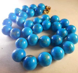 Vintage Handwerker blauer Stein runde Perlen Halskette Jaspis oder gefärbter Marmor 18 Zoll - Bild 1 von 6