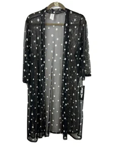 Double Take Cover Up Kimono Semi Sheer Blk & White Polk A Dot Woman Plus 2X - Picture 1 of 7