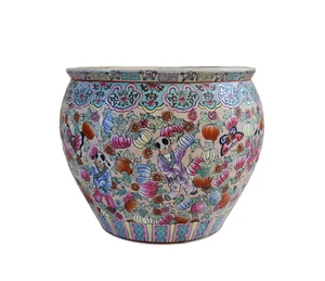 Chinoiserie China Porcelain Koi Fish Bowl Planter Colorful Detailed Patterns 12" - Picture 1 of 12