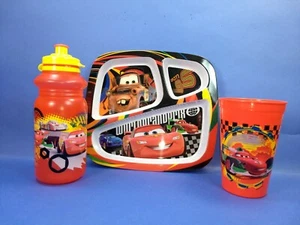 Disney Cars McQueen Mater WATER SPORT BOTTLE, DIVIDER PLATE AND Tumbler CUP ZAK - Picture 1 of 12