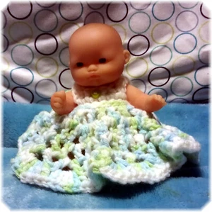 1 Handmade Crochet Baby Doll Dress  FITS 5" BERENGUER  / NO DOLL / NO SHOES {GB} - Picture 1 of 9