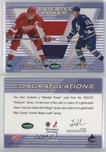 2002-03 ITG Parkhurst Patented Power /20 Steve Yzerman Mats Sundin #PP-2 HOF
