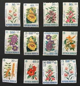 Indonesia Sc# B191-B202 Mint Never Hinged Set of (12) Topic Flowers Year 1965-66 - Picture 1 of 1