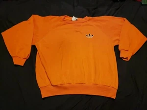 Vintage 80s Bright Orange Adidas L / XL Trefoil Sweatshirt Soft Thin Worn Rare - Picture 1 of 6