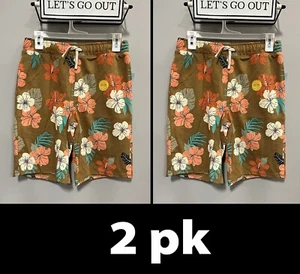 2pk Cat & Jack Girls Tropical Easy On/Off Drawstring Shorts, Brown Size XL (16) - Picture 1 of 11