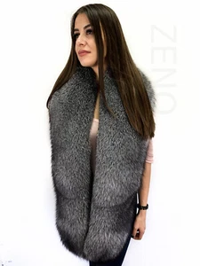 XXL Estola de piel de zorro escarchado 78' (200 cm) Saga Furs King Size cuello envolvente bufanda grande - Imagen 1 de 8