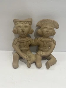 Azteken Maya Mexikanische Volkskunst Terrakotta Ton Ein Paar Figur - Bild 1 von 9