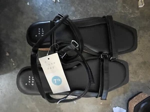 Women's Nova Cork Platform Strappy Sandals - A New Day Black Size 7.5 NWT - Picture 1 of 2