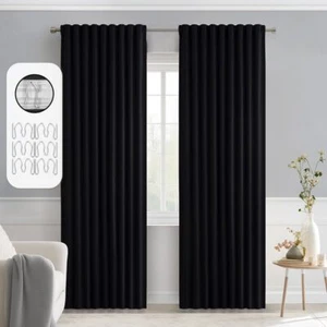 Back Tab Blackout Curtains 90 Inch Long 2 Panels Set for Living Room Bedroom ... - Picture 1 of 9
