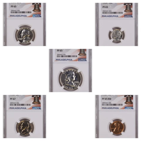 US Mint 1958 Philadelphia Label Proof Set Certified NGC Franklin Half Red Wheat Cover