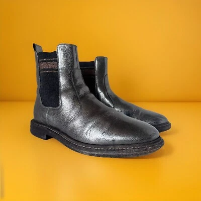 Auténticas botas Chelsea Brunello Cucinelli de cuero metálico IT 39 US 9 cachemir Foto 1 de 4