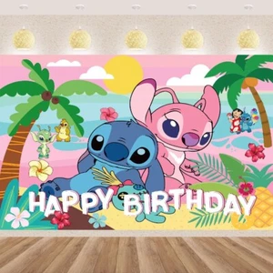 Lilo & Stitch Birthday Party Decoration, 4.9x3.2ft Happy Birthday Backdrop - Picture 1 of 9